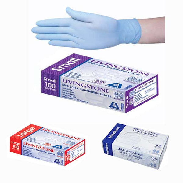 Biodegradable Latex Examination Gloves, ASTM, Low Powder, Blue Colour - All Sizes