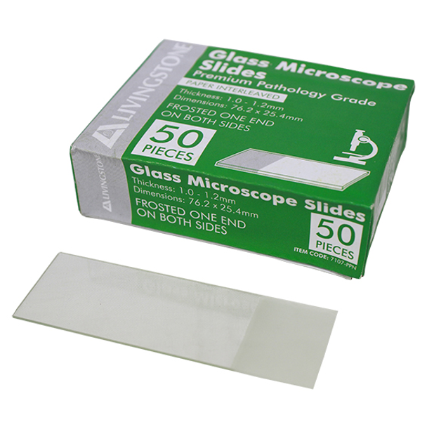 Premium Pathology Grade Microscope Glass Slide, 76.2mm x 25.4mm, Interleaved, 50 per Pack - All Types