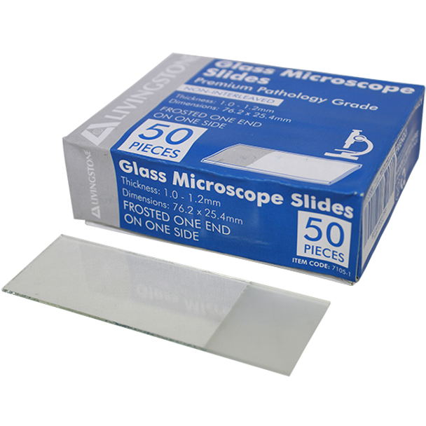 Microscope Glass Slides, Frosted, 1.0mm - 1.2mm, 76 x 50mm, 50 per Pack - All Types