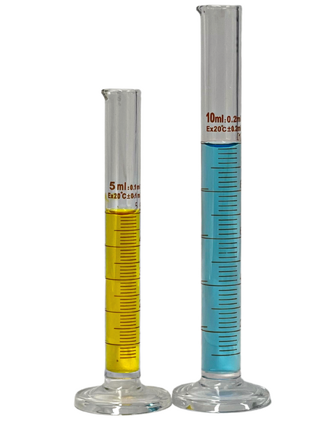 Set Glass Measuring Cylinders, Round Base, Graduated Tall Form Cylinder With Spout - All Sets