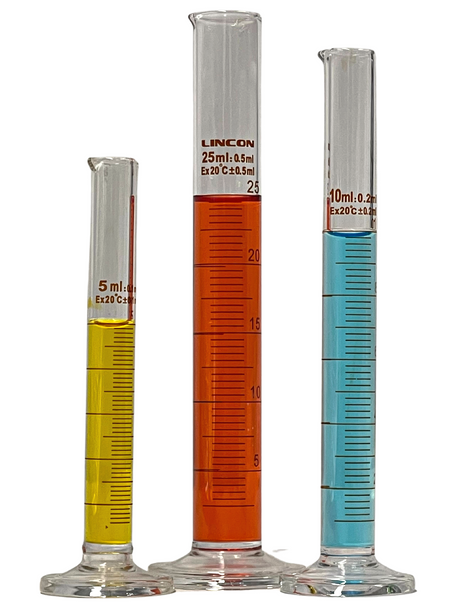 Set Glass Measuring Cylinders, Round Base, Graduated Tall Form Cylinder With Spout - All Sets