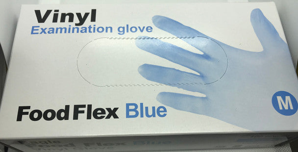 Vinyl Examination Gloves Blue, Powder Free Non-Sterile - All Sizes