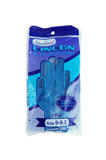 Lincon Silverlined Natural Rubber Gloves, with Silver Lining, Biodegradable, Medium weight, Blue, Unscented, HACCP Grade, 1 Pair - All Sizes