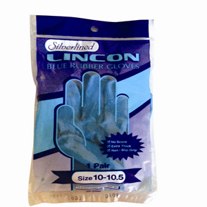 Lincon Silverlined Natural Rubber Gloves, with Silver Lining, Biodegradable, Medium weight, Blue, Unscented, HACCP Grade, 1 Pair - All Sizes