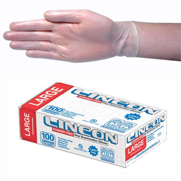 Lincon Vinyl Gloves, Recyclable, Powder Free, Clear, HACCP Grade - All Sizes