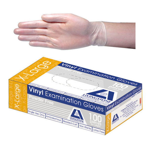 Vinyl Examination Gloves, Recyclable, Powder Free, Clear - All Sizes