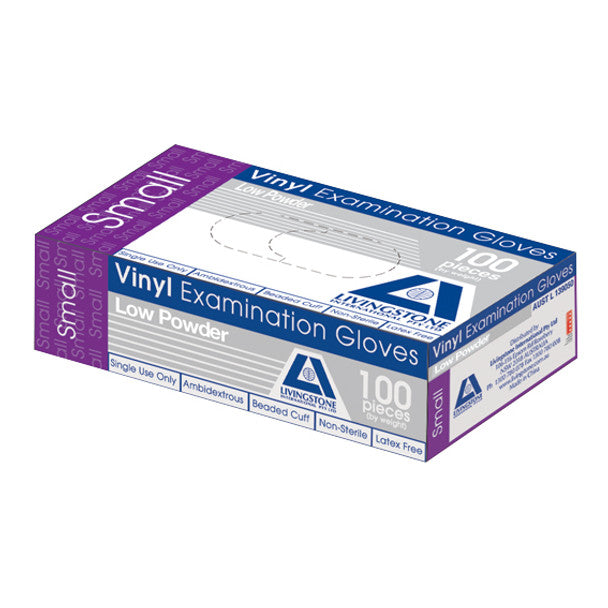 Vinyl Examination Gloves, Recyclable, Low Powder, Clear - All Sizes