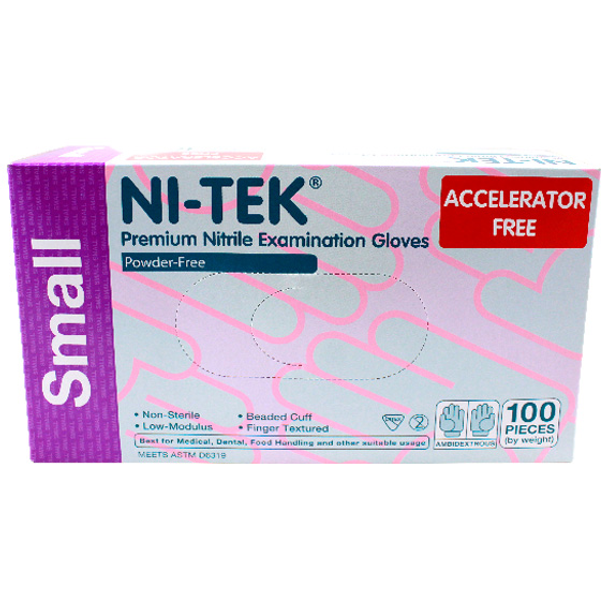 Ni-Tek Nitrile Accelerator Free Gloves, Powder Free, Blueple Colour - All Sizes