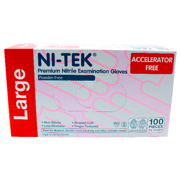 Ni-Tek Nitrile Accelerator Free Gloves, Powder Free, Blueple Colour - All Sizes