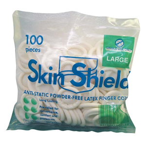 Skin Shield Latex Finger Cots Powder Free, Antistatic, Box of 100 Pcs - All Sizes