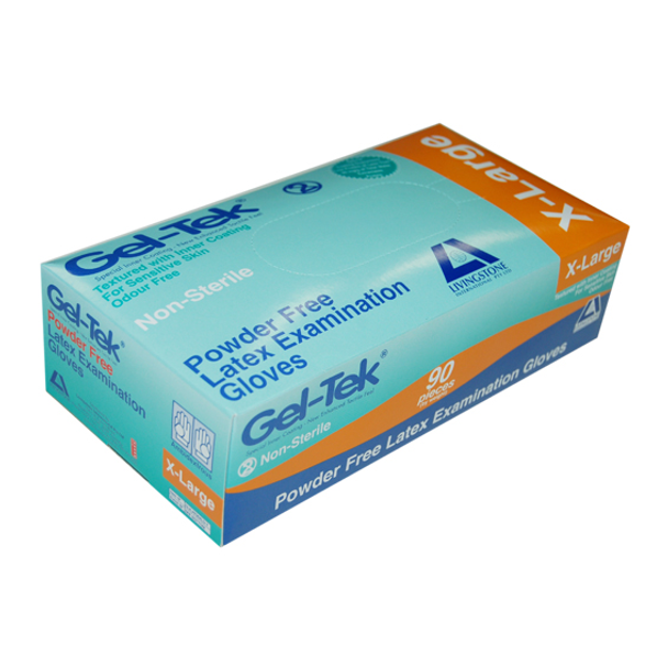 Gel-Tek Latex Examination Gloves, Powder Free, Polymer Coated, Textured, Non-Sterile, Cream - All Sizes