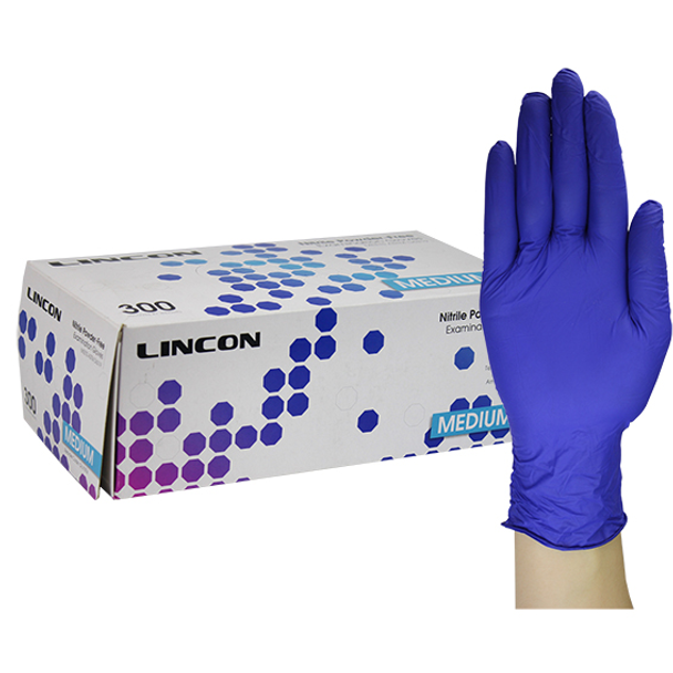 Lincon Nitrile Examination Gloves, Powder Free, Non Sterile, Cobalt Blue Colour - All Sizes