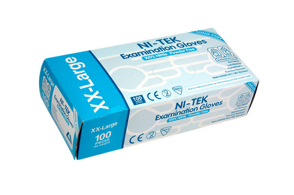 Ni-Tek Nitrile Gloves, Long Cuff 300mm, AS/NZ, Powder Free, Blue - All Sizes