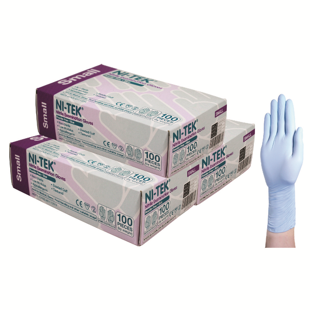 Ni-Tek Nitrile Gloves, AS/NZ, Malaysian, Powder Free, Blue Colour - All Sizes