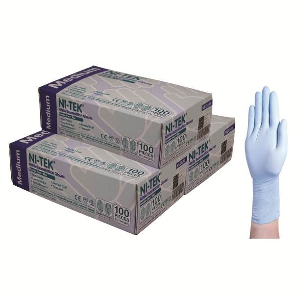 Ni-Tek Nitrile Gloves, AS/NZ, Malaysian, Powder Free, Blue Colour - All Sizes