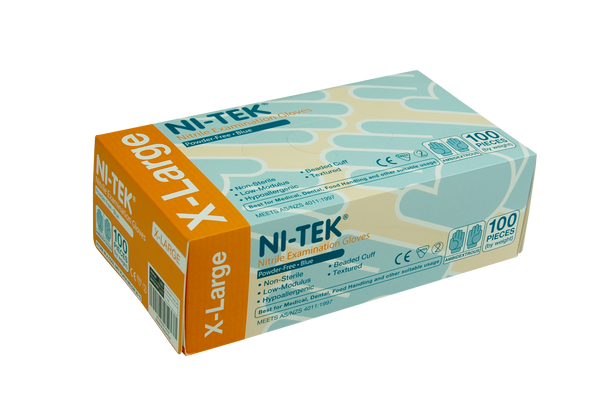 Ni-Tek Nitrile Gloves, AS/NZ, Malaysian, Powder Free, Blue Colour - All Sizes