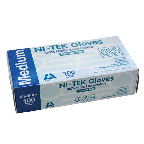 Ni-Tek Nitrile Premium Gloves, AS/NZ, Powder Free, Blue Colour - All Sizes