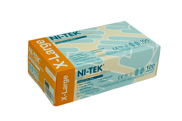 Ni-Tek Nitrile Premium Gloves, AS/NZ, Powder Free, Blue Colour - All Sizes