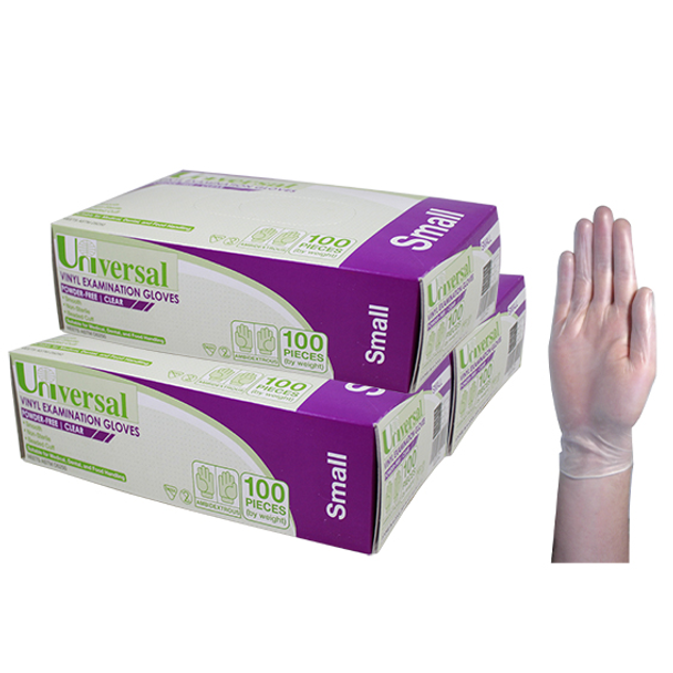 Universal Vinyl Examination Gloves, Recyclable, Powder Free, Clear, HACCP Grade - All Sizes