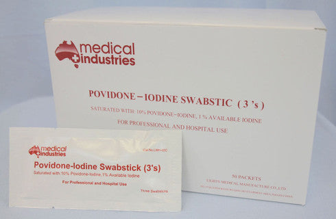 Swabstick 10 cm (4inch) Povidone Iodine 1% , 3 pcs/pack, 50