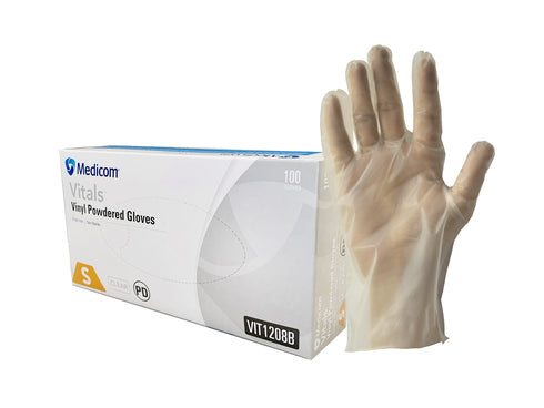 Medicom Vitals Vinyl Gloves Clear, (4.5g), 10Box of 100pcs