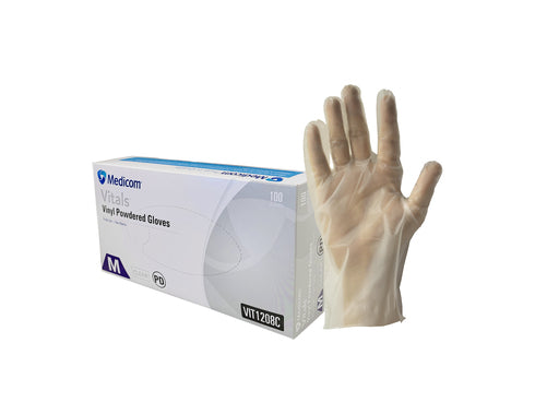 Medicom Vitals Vinyl Gloves Clear, (4.5g), 10Box of 100pcs