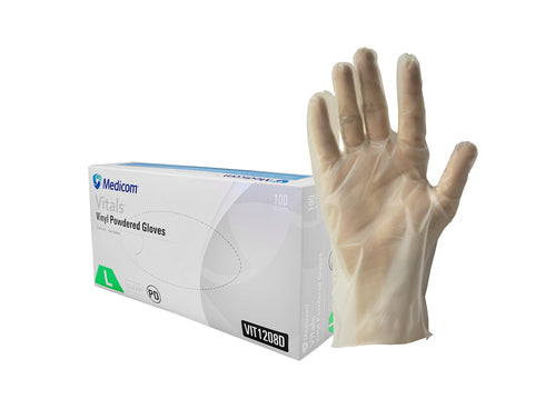 Medicom Vitals Vinyl Gloves Clear, (4.5g), 10Box of 100pcs