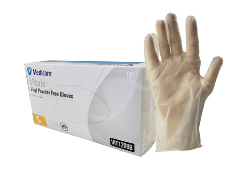 Medicom Vitals Vinyl Gloves Clear, (4.5g), 10Box of 100pcs