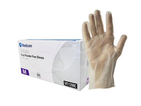 Medicom Vitals Vinyl Gloves Clear, (4.5g), 10Box of 100pcs