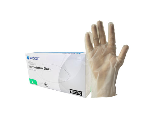 Medicom Vitals Vinyl Gloves Clear, (4.5g), 10Box of 100pcs