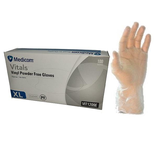 Medicom Vitals Vinyl Gloves Clear, (4.5g), 10Box of 100pcs