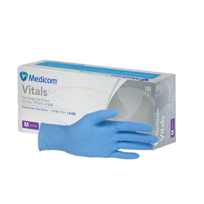 Medicom Vitals Vinyl Gloves Clear, (4.5g), 10Box of 100pcs