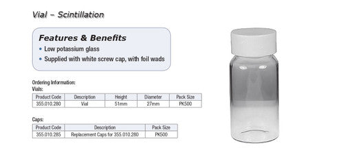 Vial Glass Scintillation Complete With Cap,PK500