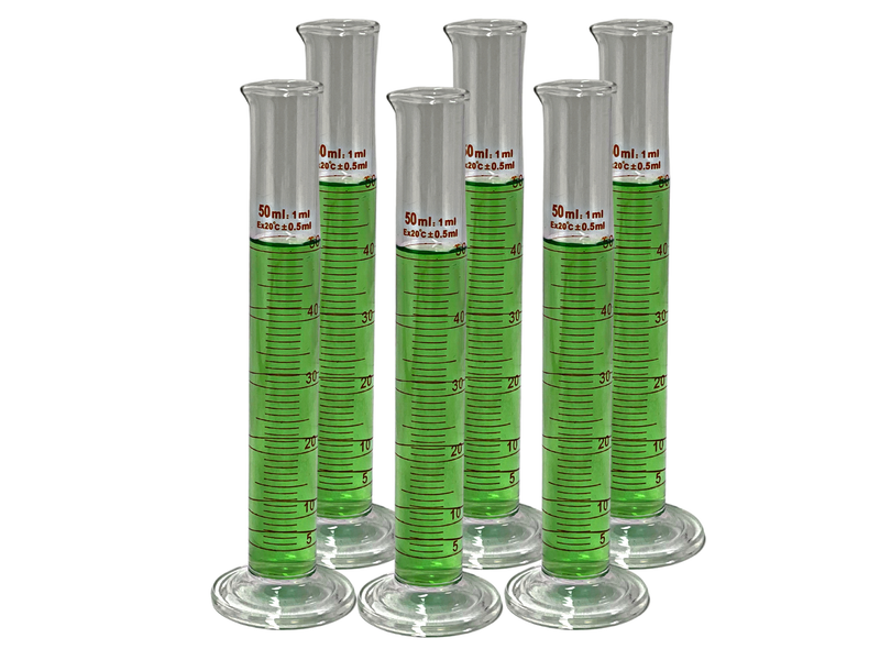 Glass Measuring Cylinders, Round Base, Graduated Tall form with spout - sizes: 50ml - 500ml