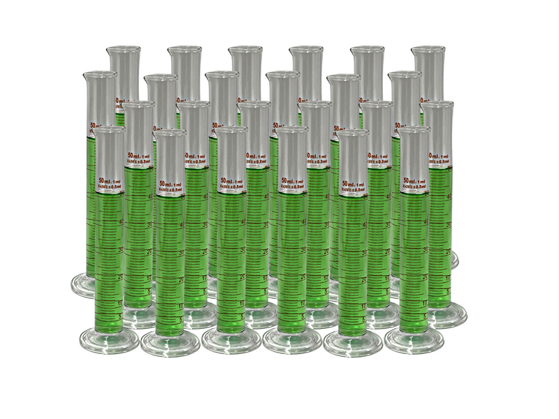 Glass Measuring Cylinders, Round Base, Graduated Tall form with spout - sizes: 50ml - 500ml