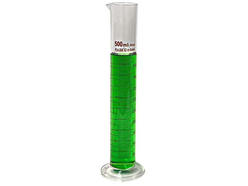 Glass Measuring Cylinders, Round Base, Graduated Tall form with spout - sizes: 50ml - 500ml