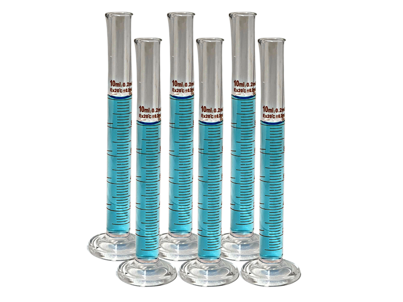 Glass Measuring Cylinders, Round Base, Graduated Tall form with spout - sizes: 50ml - 500ml