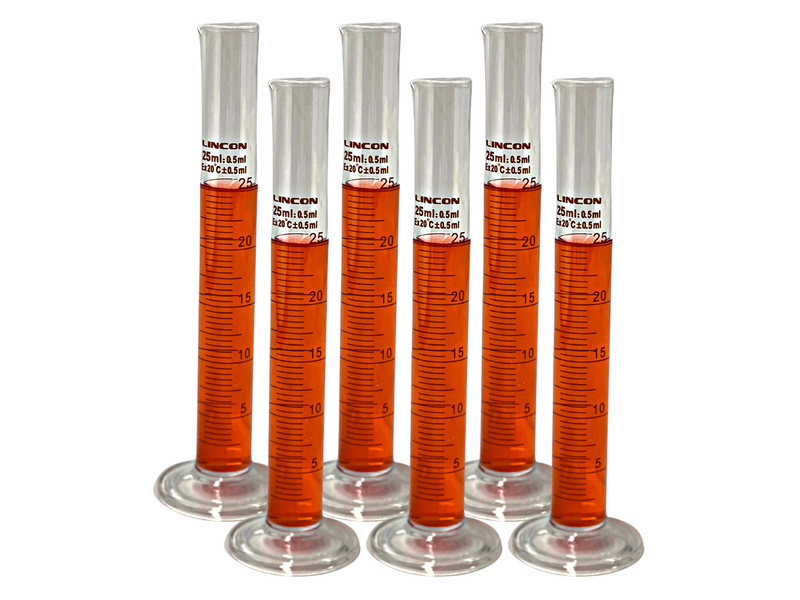 Glass Measuring Cylinders, Round Base, Graduated Tall form with spout - sizes: 50ml - 500ml