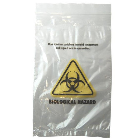 Biohazard Specimen Bag, 16 x 25.5cm, 3-Ply, 2 Compartments,