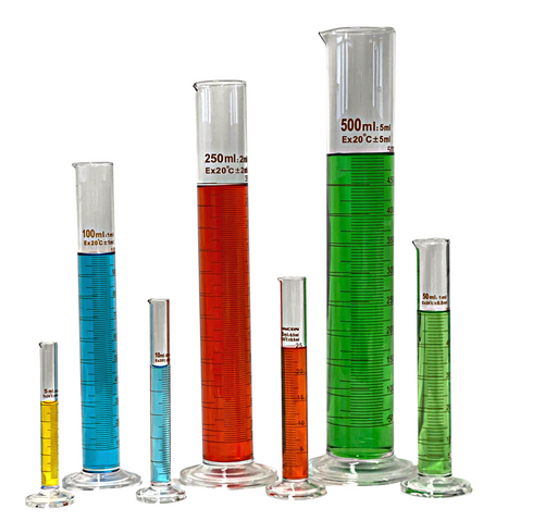 set of Tall form Glass Measuring Cylinders and Round Base 

5mL - 500mL