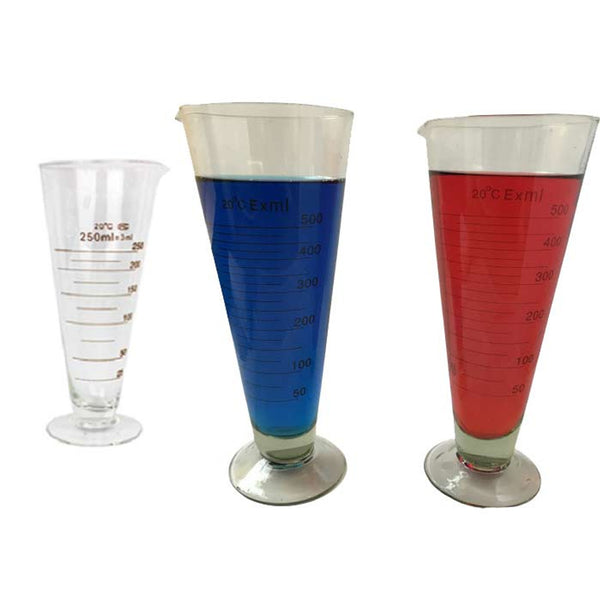 Conical Measuring Cylinders Glass, Round Base with Spout, Amber Stain Graduation - All Sizes