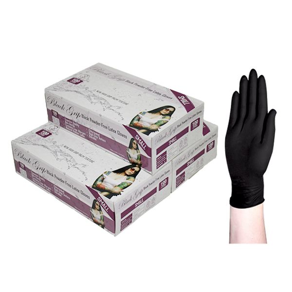 Black Grip Thick Heavy Duty Biodegradable Latex Gloves, Powder Free, Black - All Sizes