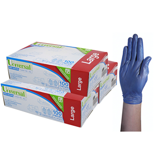 Universal Vinyl Gloves, Recyclable, Powder Free, Blue, HACCP Grade - All Sizes