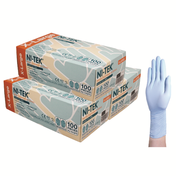 Ni-Tek Nitrile Gloves, AS/NZ, Malaysian, Powder Free, Blue Colour - All Sizes