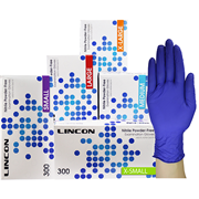 Lincon Nitrile Examination Gloves, Powder Free, Non Sterile, Cobalt Blue Colour - All Sizes