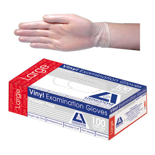 Vinyl Examination Gloves, Recyclable, Powder Free, Clear - All Sizes