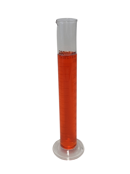 CONICAL MEASURING GLASS CYLINDERS Amber stain graduations, Grad 25, 80T x 30B x 250 H (mm), 250ml, (±3.0)