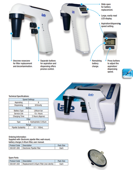 Pipette Filler Electronic , Volume Range: 1-100ml,